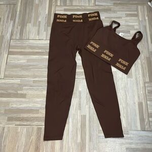VS Pink chocolate legging / sport bra set LG